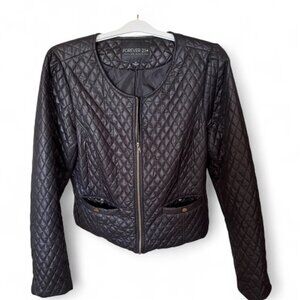 Women's Forever 21 Plus Quilted Moto Jacket, Black, 2X